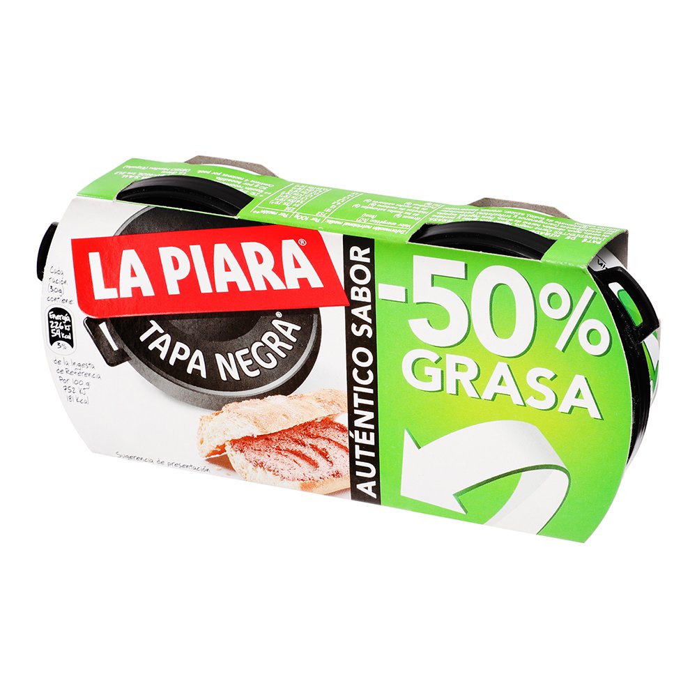 PATE PIARA -50%GRASA HIGADO DE CERDO 2x73g. TAPA NEGRA
