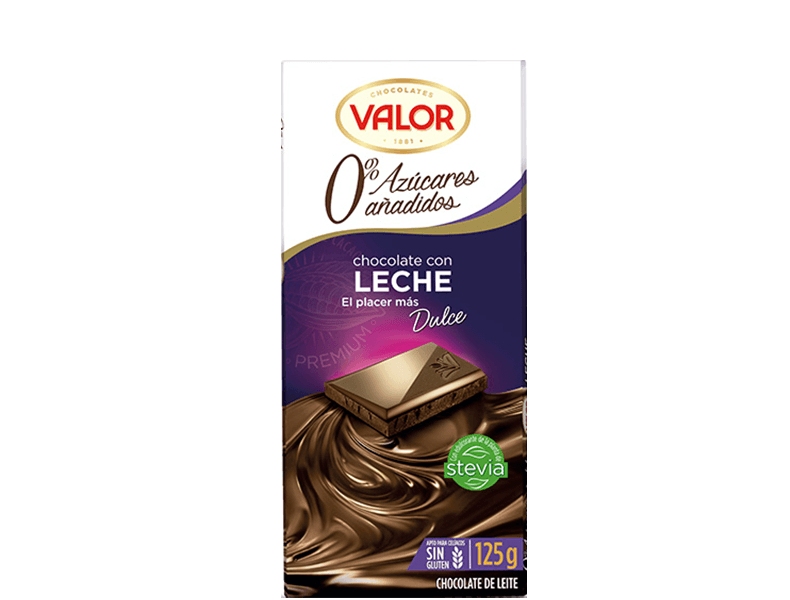 CHOCOLATE VALOR LECHE 0% AZUCAR AÑADIDO 100 g.