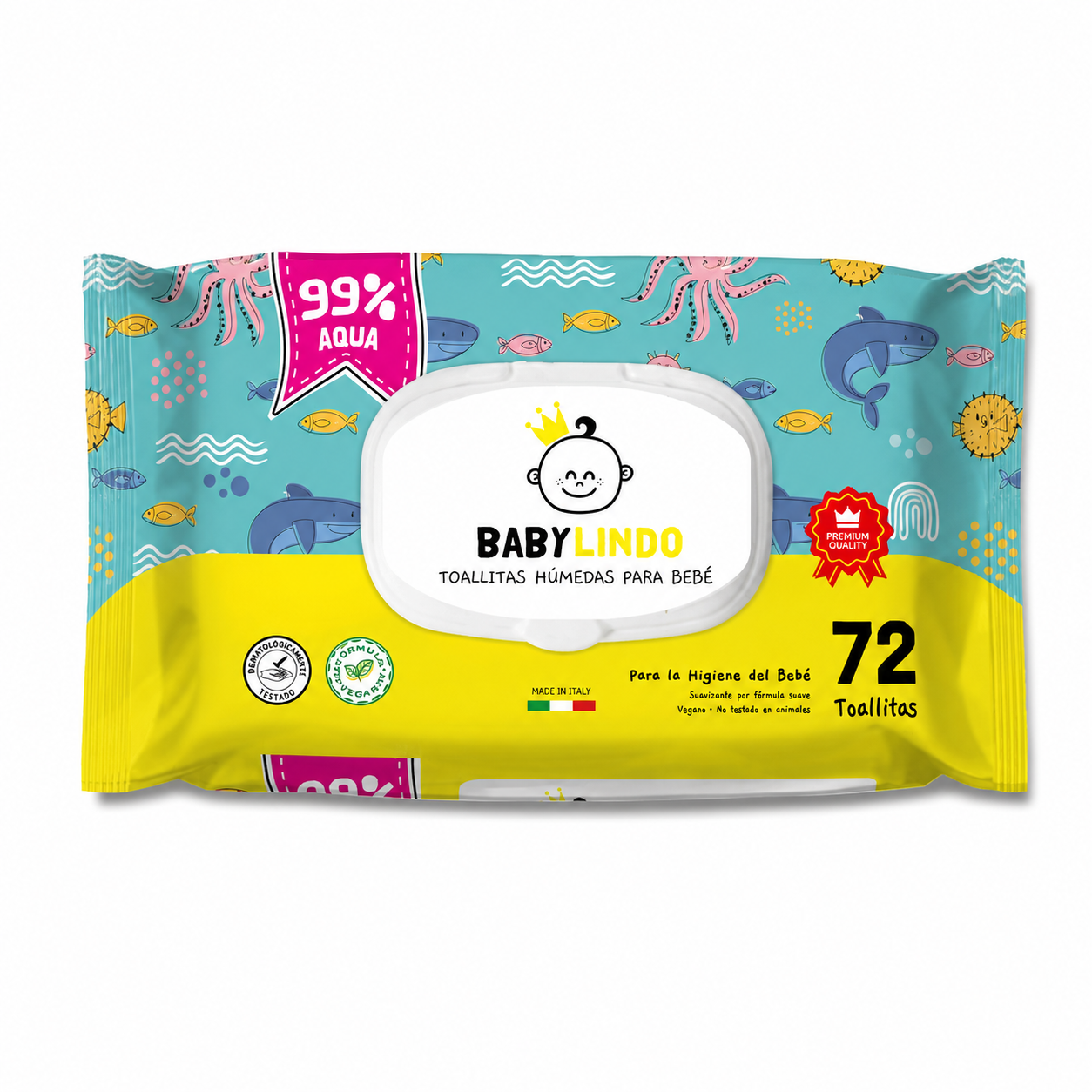 TOALLITAS BABY LINDO CON TAPA 72ud AQUA