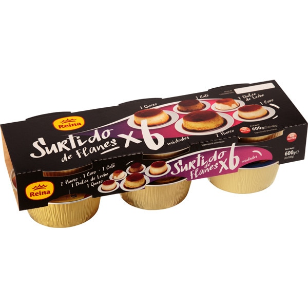 SURTIDO DE FLANES DULCE LECHE Y COCO REINA 6x100g.