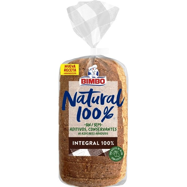 PAN SANDWICH BIMBO 100% NATURAL INTEGRAL 450g.