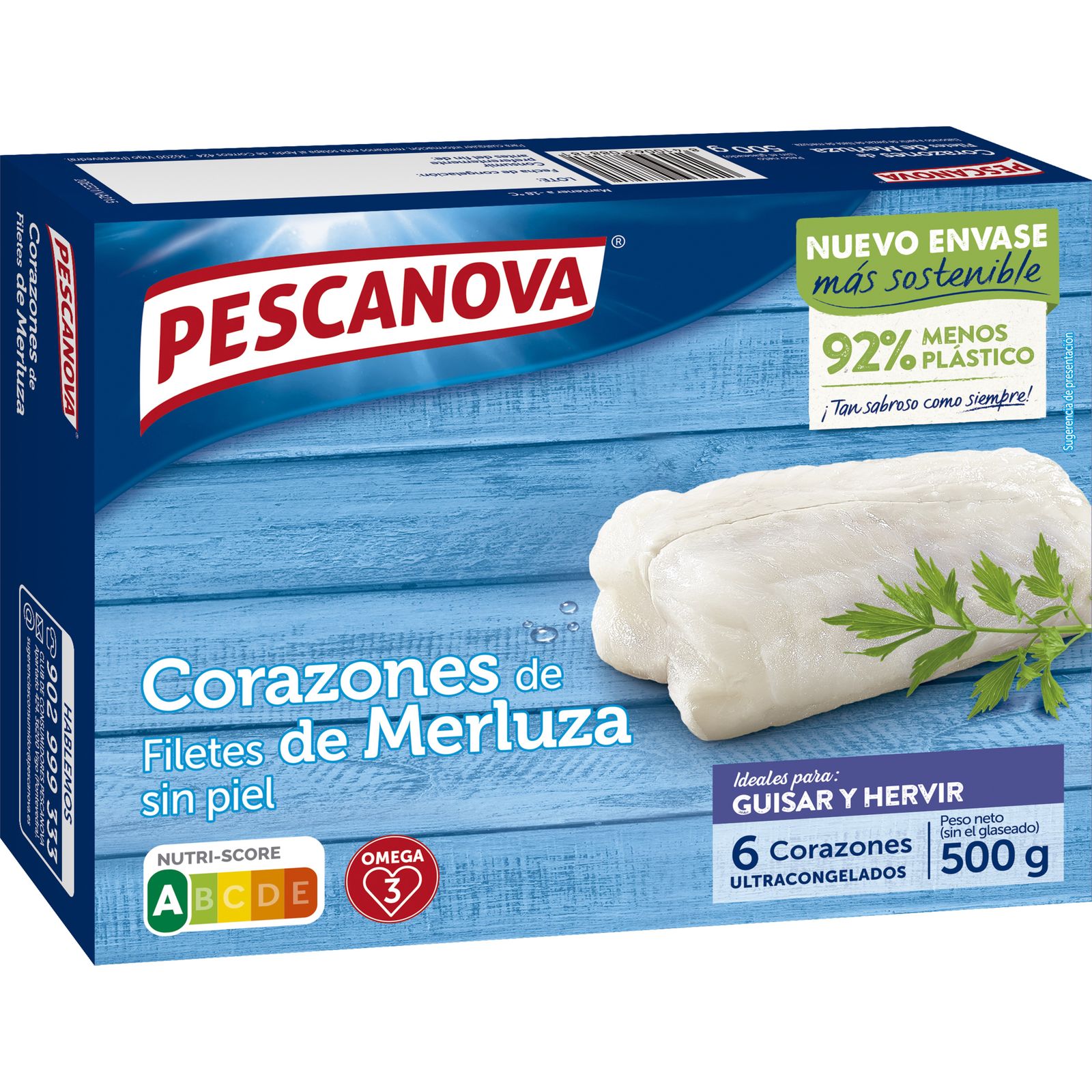 CORAZONES MERLUZA PESCANOVA SIN PIEL 500g.