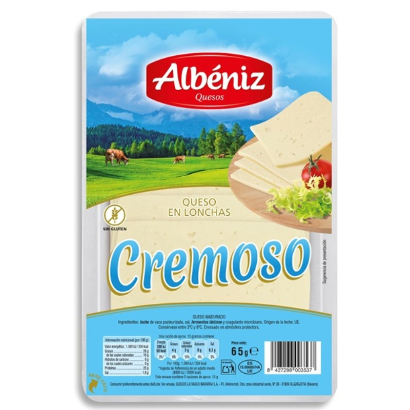 QUESO LONCHAS HAVARTI CREMOSO ALBENIZ 65g.